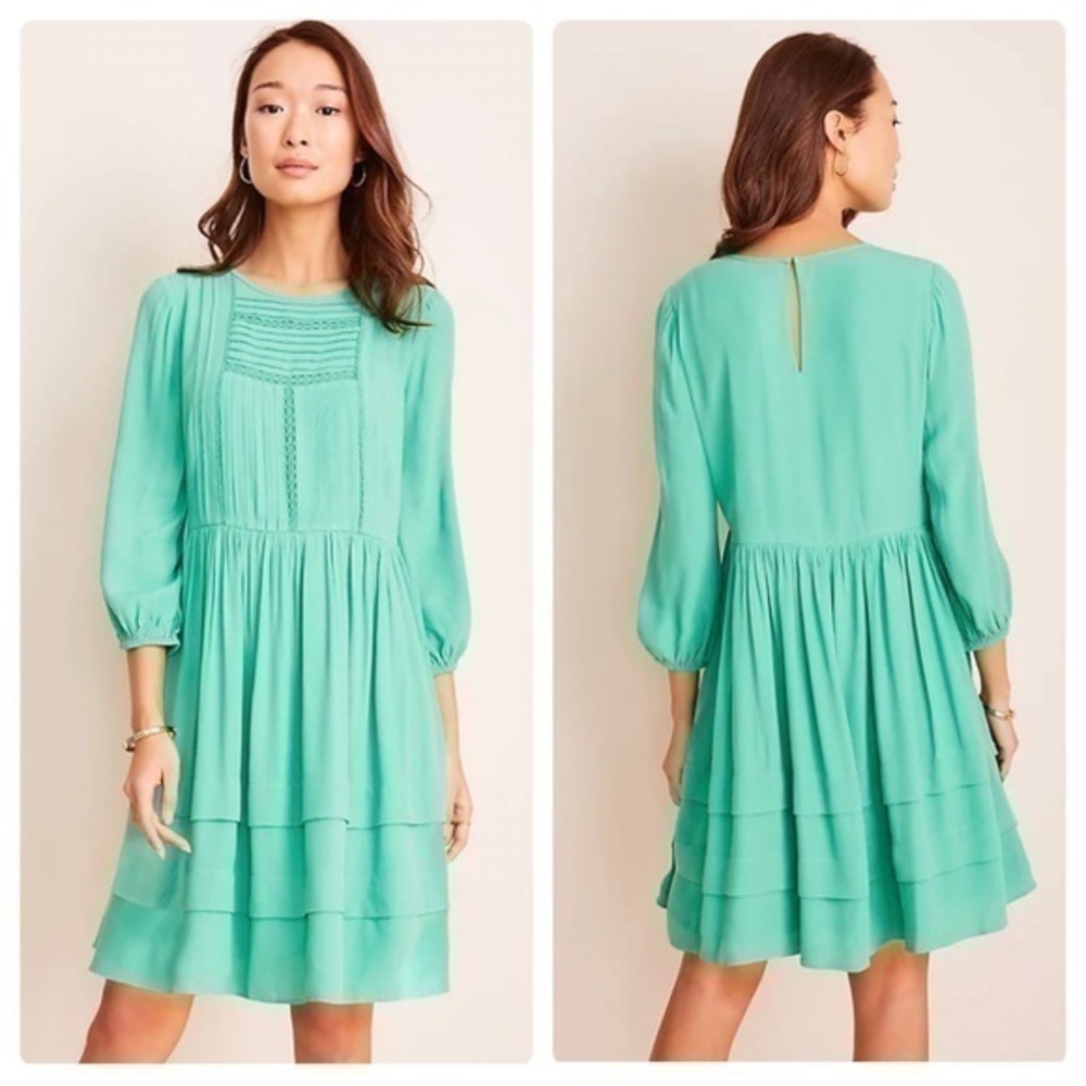NWT Ann Taylor Green Pleated Shifted Dress R7